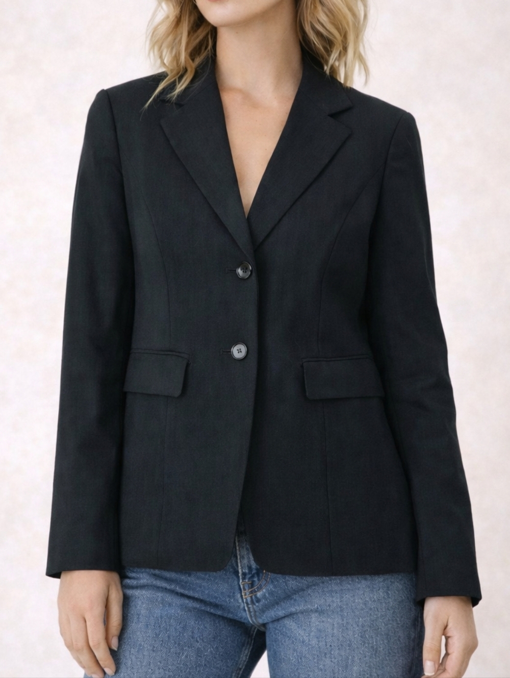 Talbots Petites 8 Blazer Black Vintage 90s Y2k Cropped Jacket
